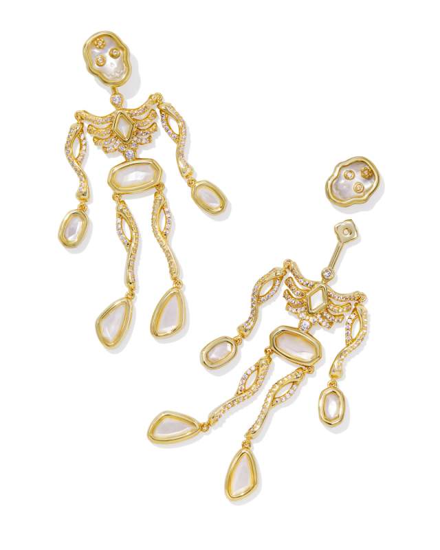 Skeleton Gold Statement Earrings in Ivory Mother-of-Pearl image number 1.0