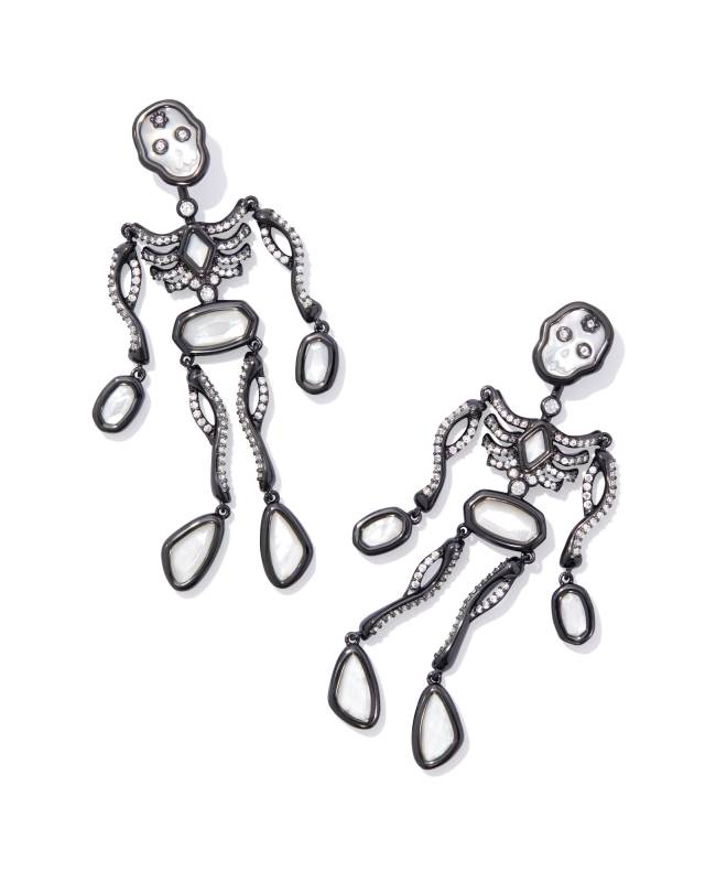 Skeleton Gunmetal Statement Earrings in Ivory Mother-of-Pearl image number 0.0