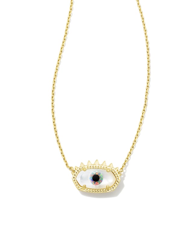 Elisa Gold Evil Eye Short Pendant Necklace in Ivory Mother-of-Pearl image number 0.0