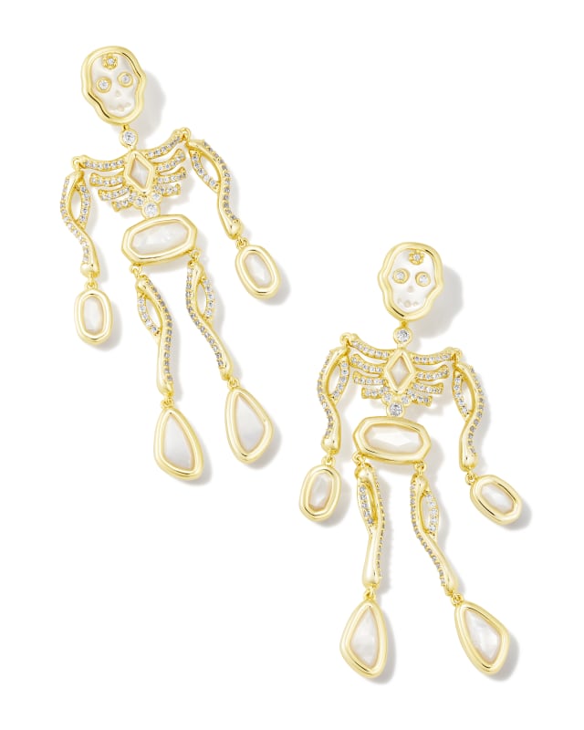 Skeleton Convertible Gold Statement Earrings in Ivory Mother-of-Pearl ...