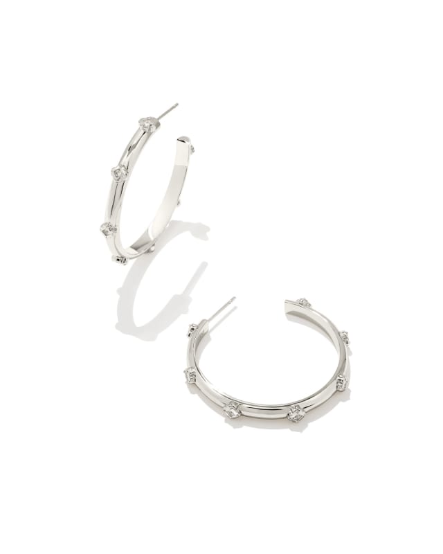 Joelle Silver Hoop Earrings in White Crystal image number 0