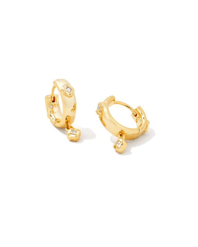 Joelle Gold Huggie Earrings in White Crystal image number 0