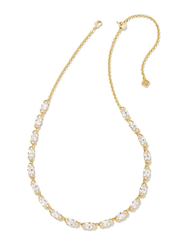 Genevieve Gold Strand Necklace in White Crystal image number 0.0