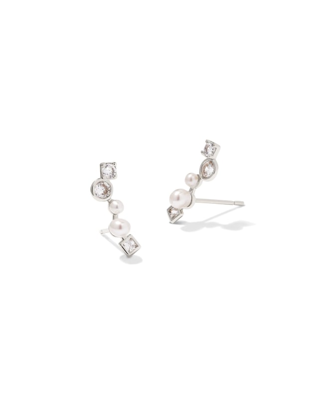 Leighton Silver Pearl Ear Climber Earrings in White Pearl image number 0.0