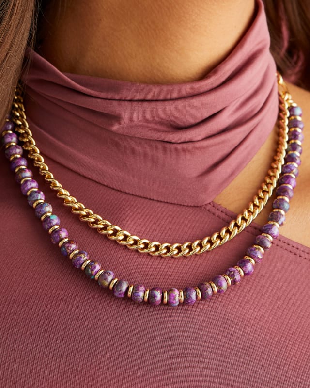 Rebecca Gold Multi Strand Necklace in Bronze Veined Purple Turquoise Magnesite image number 2.0