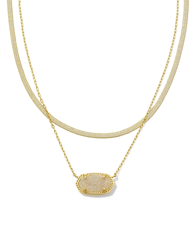 Elisa Herringbone Gold Multi Strand Necklace in Iridescent Drusy image number 0.0