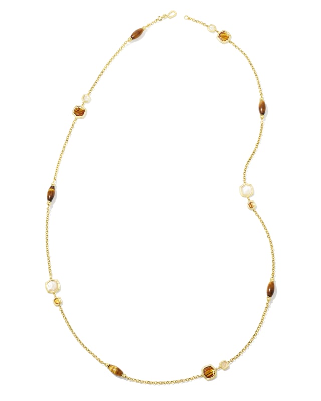 Monica Gold Long Strand Necklace in Brown Mix image number 1.0