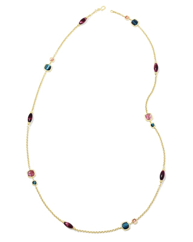 Monica Gold Long Strand Necklace in Teal Mix image number 2.0