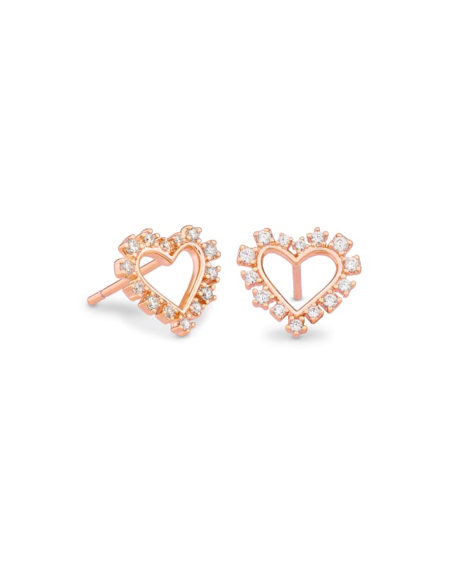 Ari Heart Rose Gold Stud Earrings in White Crystal image number 0.0