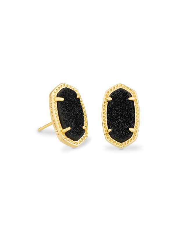 Ellie Gold Stud Earrings in Black Drusy image number 0.0