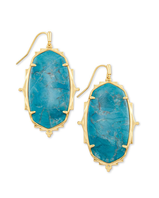 Baroque Ella Gold Drop Earrings in Teal Howlite image number 0.0