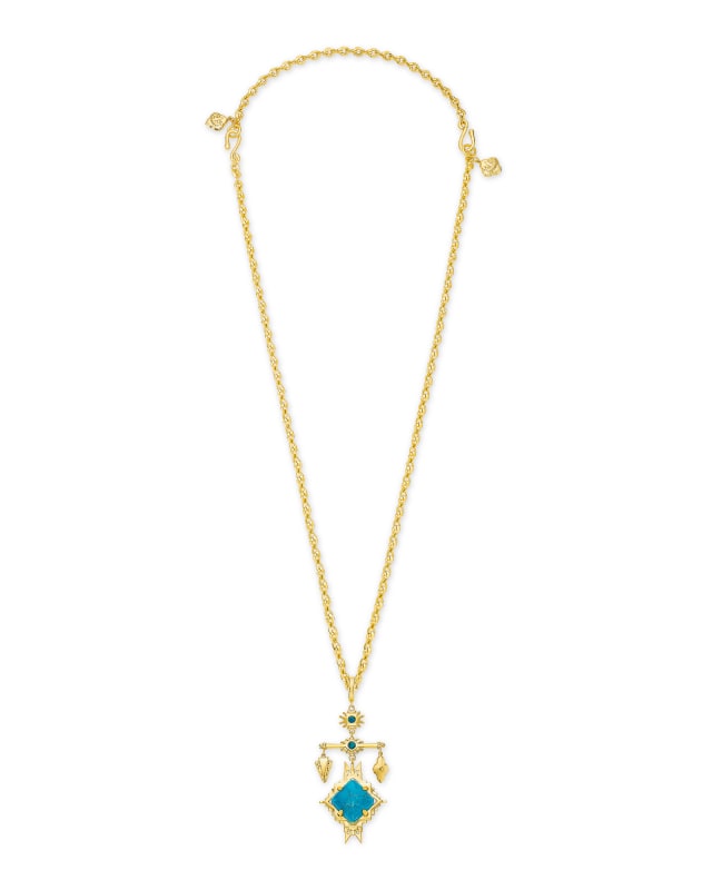 Cass Gold Large Long Pendant Necklace in Teal Howlite image number 2.0