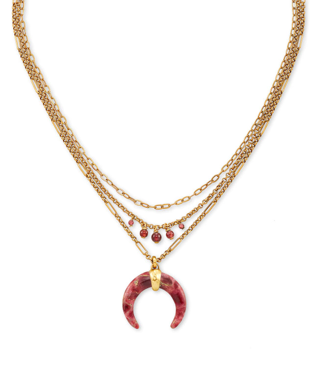 Gemma Vintage Gold Triple Strand Necklace in Bronze Veined Maroon Jade image number 1.0