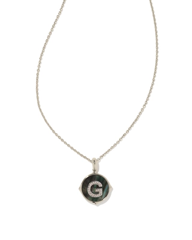 Letter G Silver Disc Reversible Pendant Necklace in Black Mother-of-Pearl image number 0.0