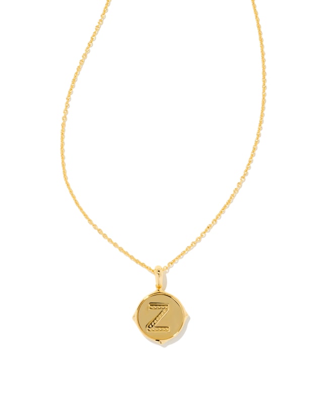 Letter Z Gold Disc Reversible Pendant Necklace in Iridescent Abalone image number 2.0