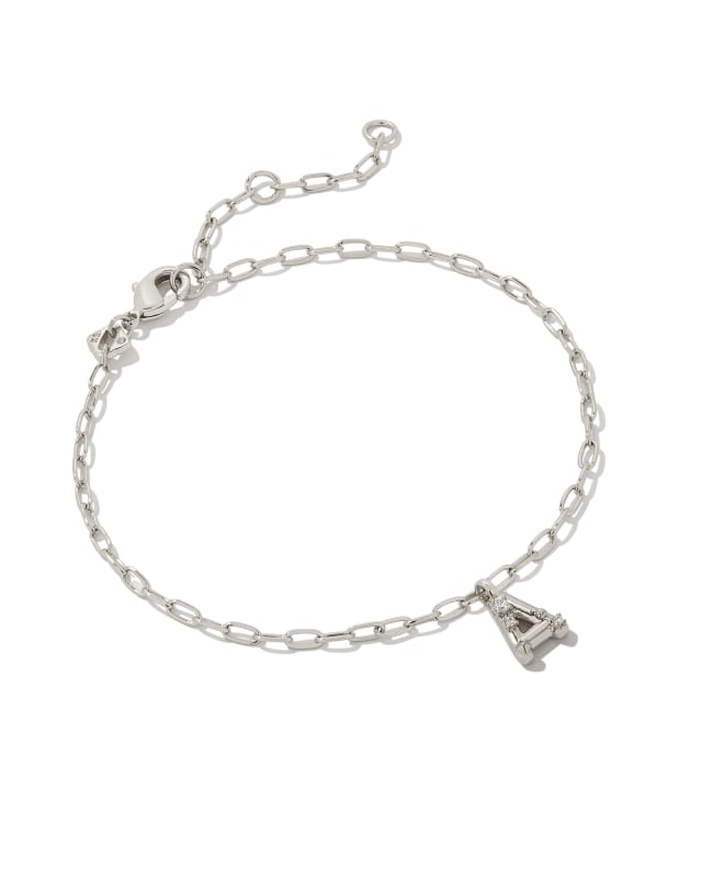 Crystal Letter A Silver Delicate Chain Bracelet in White Crystal image number 0.0