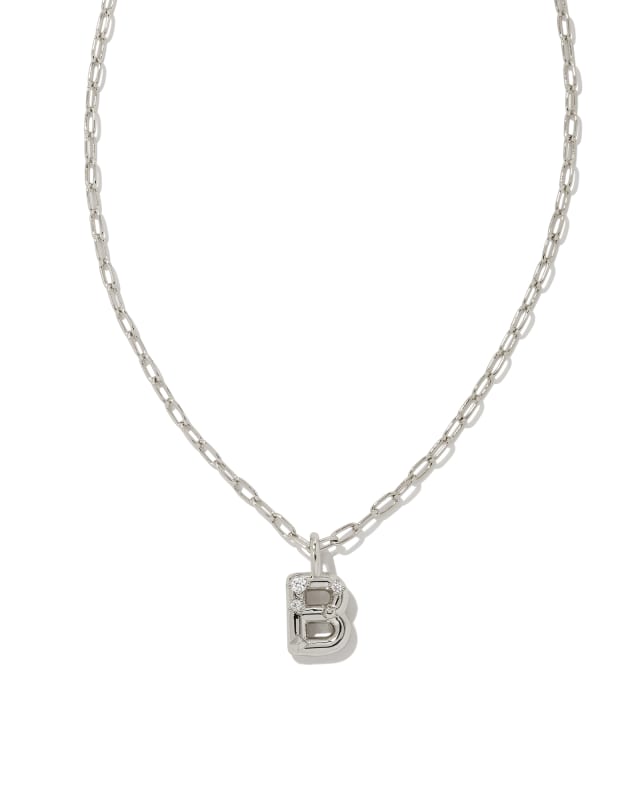 Crystal Letter B Silver Short Pendant Necklace in White Crystal image number 0.0