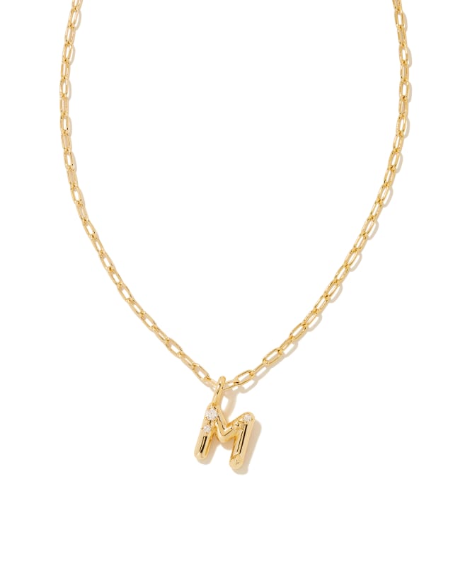 Crystal Letter M Gold Short Pendant Necklace in White Crystal image number 0.0