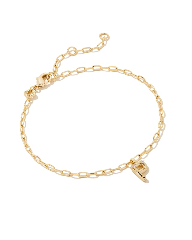 Crystal Letter P Gold Delicate Chain Bracelet in White Crystal image number 0.0