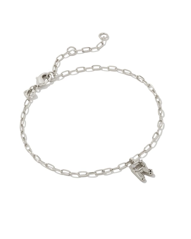 Crystal Letter R Silver Delicate Chain Bracelet in White Crystal image number 0.0