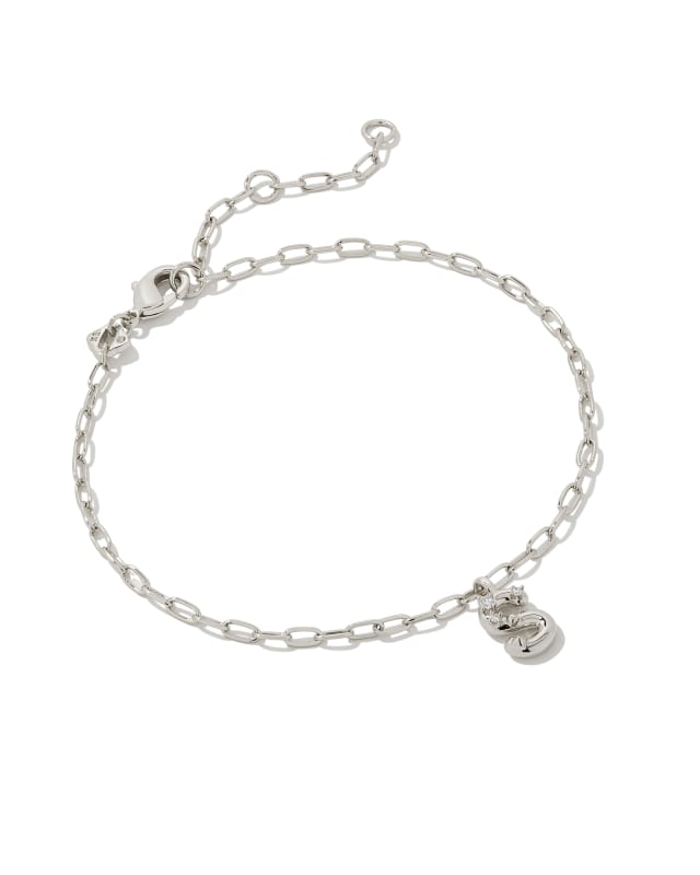 Crystal Letter S Silver Delicate Chain Bracelet in White Crystal