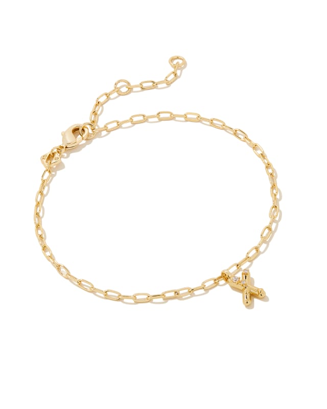 Crystal Letter X Gold Delicate Chain Bracelet in White Crystal image number 0.0