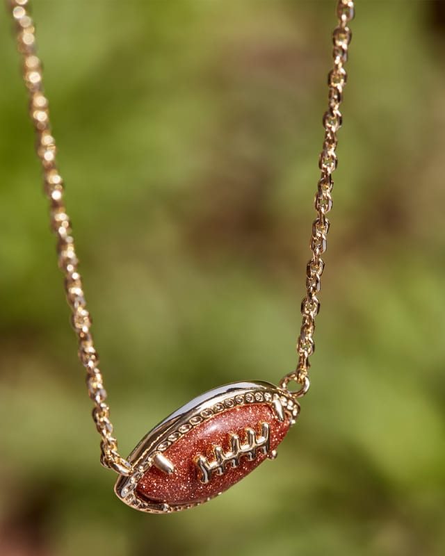 Football Gold Short Pendant Necklace in Orange Goldstone image number 1.0