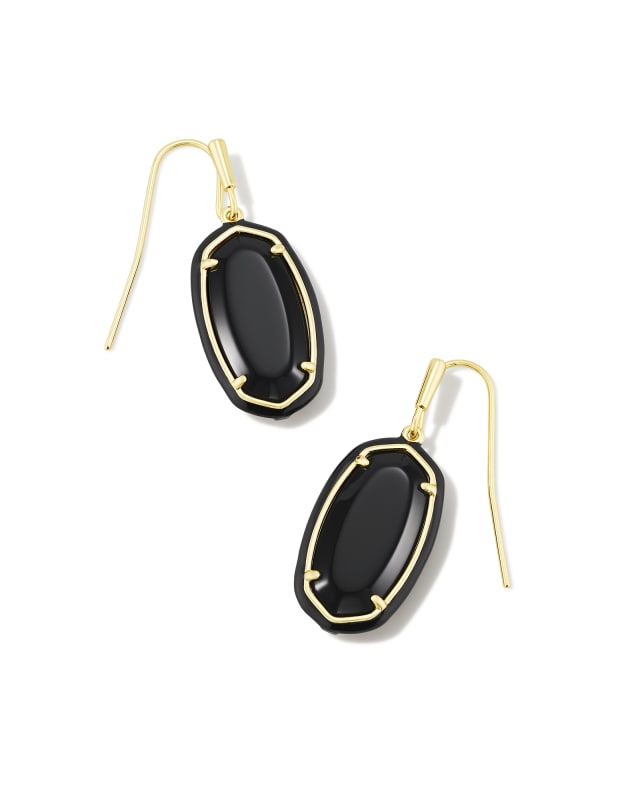 Dani Gold Enamel Framed Drop Earrings in Black Agate image number 0.0