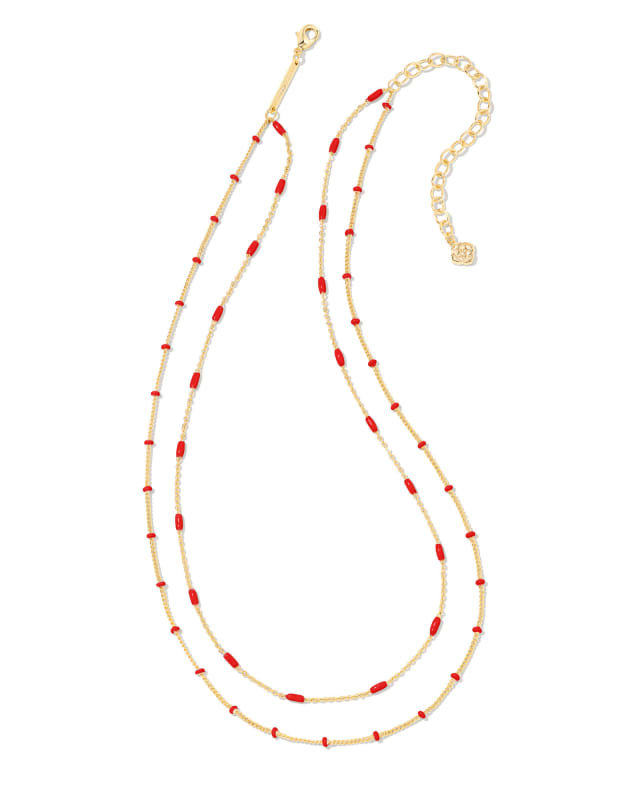 Dottie Gold Multi Strand Necklace in Red image number 0.0