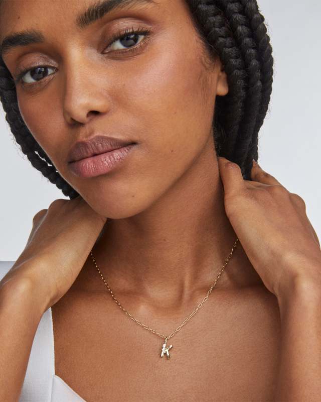 Crystal Letter K Gold Short Pendant Necklace in White Crystal