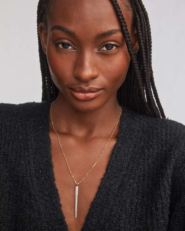 Spike 14k Yellow Gold Statement Necklace in White Diamond