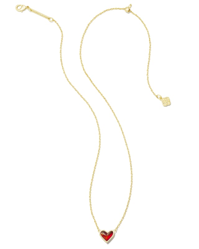 Framed Ari Heart Gold Short Pendant Necklace in Red Opalescent Resin image number 2.0