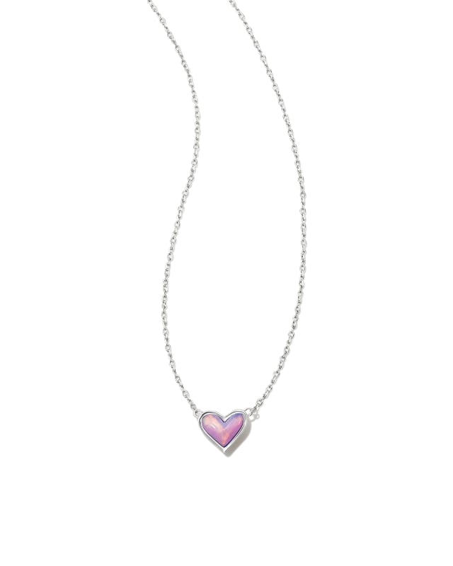Framed Ari Heart Silver Short Pendant Necklace in Lilac Opalescent Resin image number 0