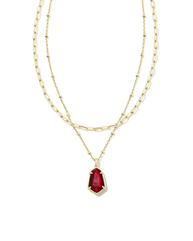 Alexandria Gold Multi Strand Necklace in Cranberry Illusion image number 0.0