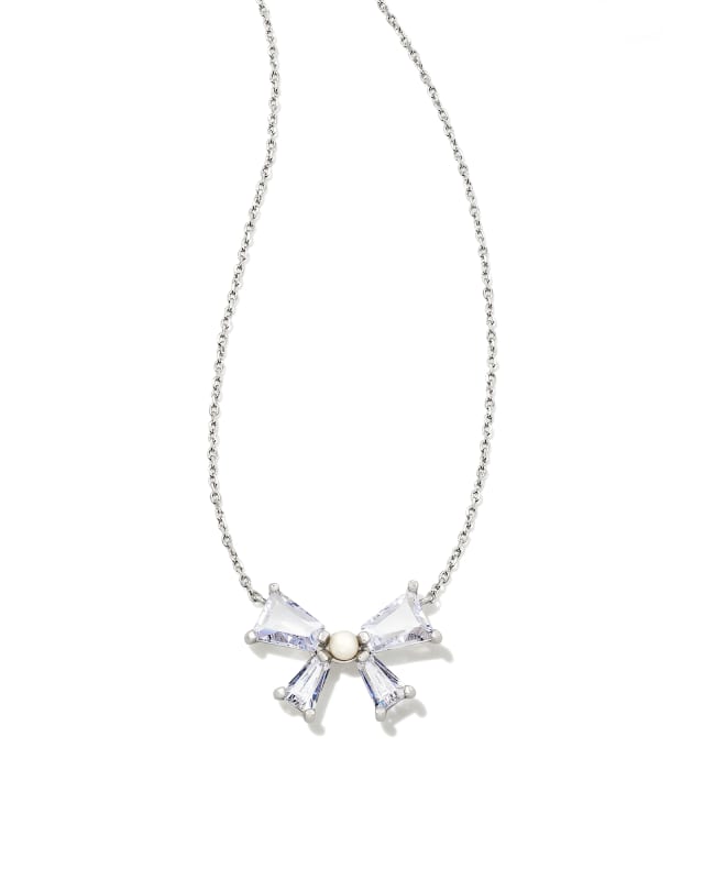 Blair Silver Bow Short Pendant Necklace in White Crystal image number 0.0