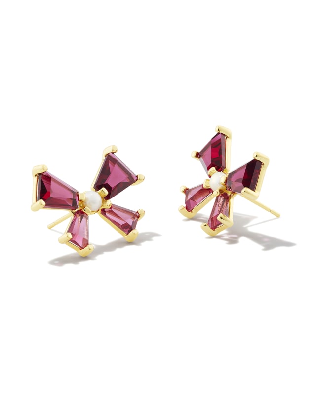 Blair Gold Bow Stud Earrings in Red Mix image number 0.0