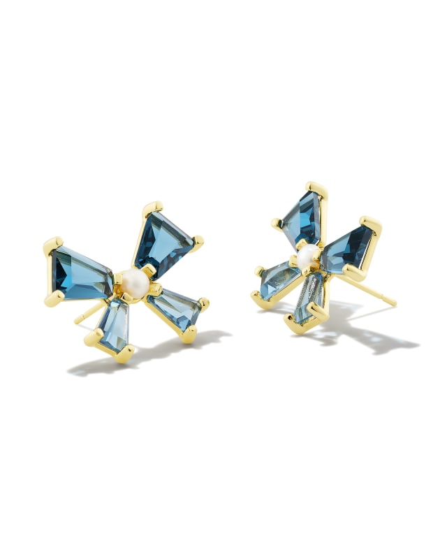 Blair Gold Bow Stud Earrings in Teal Mix image number 0.0