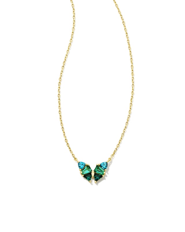 Blair Gold Butterfly Small Short Pendant Necklace in Green Mix image number 0.0