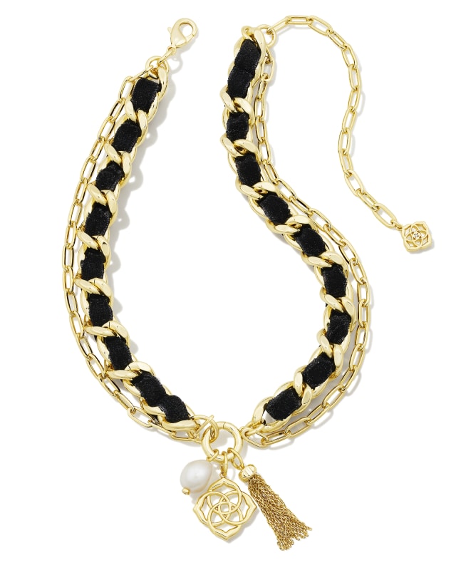 Everleigh Gold Velvet Necklace in Black image number 2.0