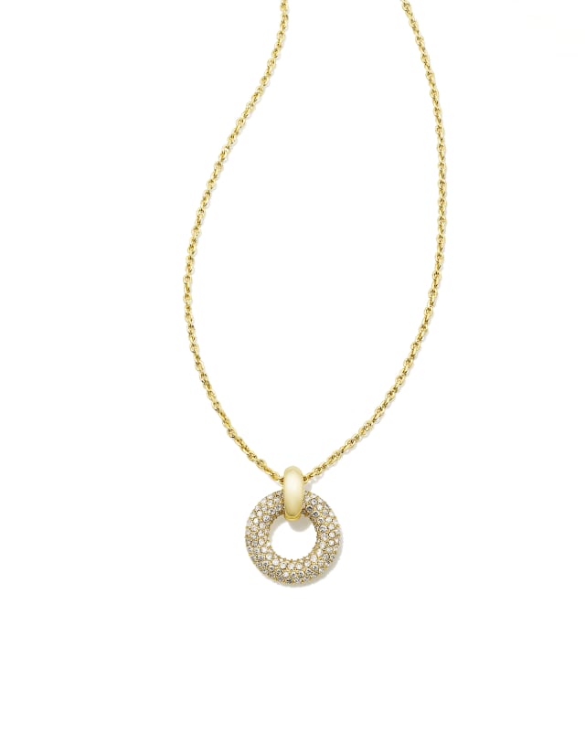 Mikki Gold Pave Short Pendant Necklace in White Crystal image number 0.0