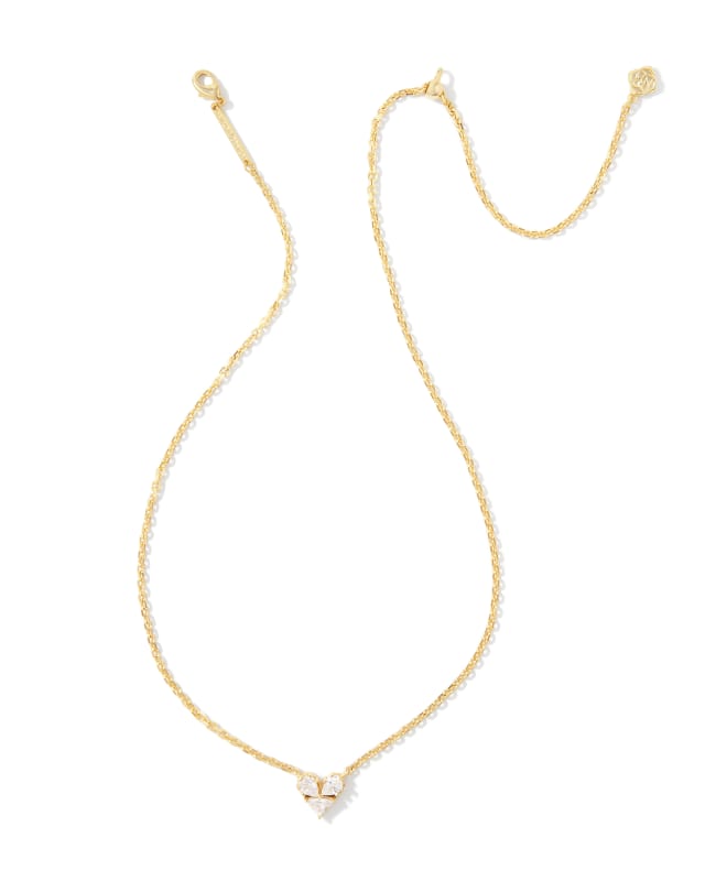 Katy Gold Heart Short Pendant Necklace in White Crystal image number 2.0