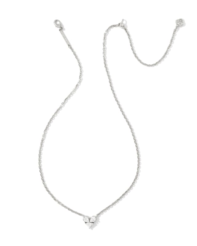 Katy Silver Heart Short Pendant Necklace in White Crystal image number 1.0