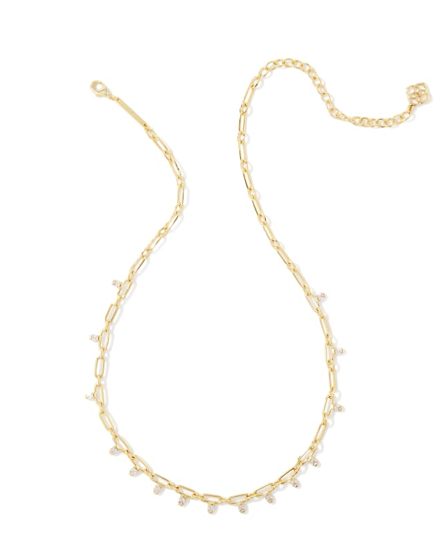 Lindy Gold Crystal Chain Necklace in White Crystal image number 2.0