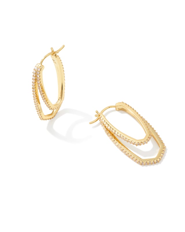 Murphy Gold Hoop Earrings in White Crystal image number 0.0