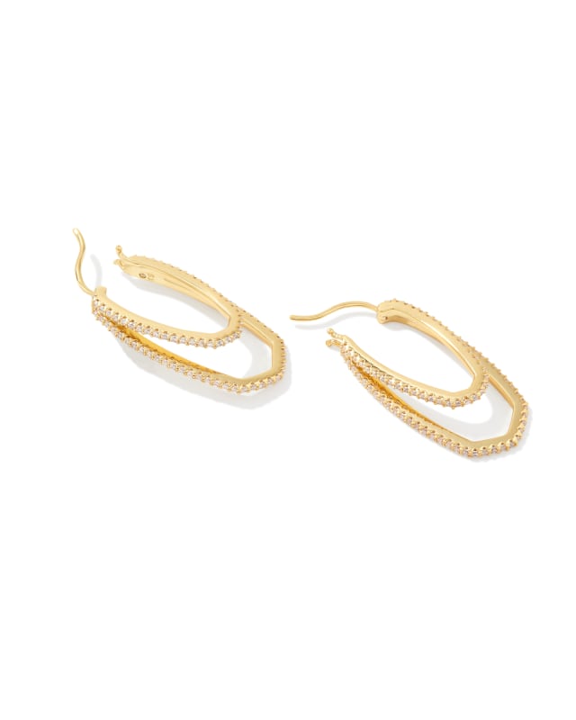 Murphy Gold Hoop Earrings in White Crystal image number 1.0