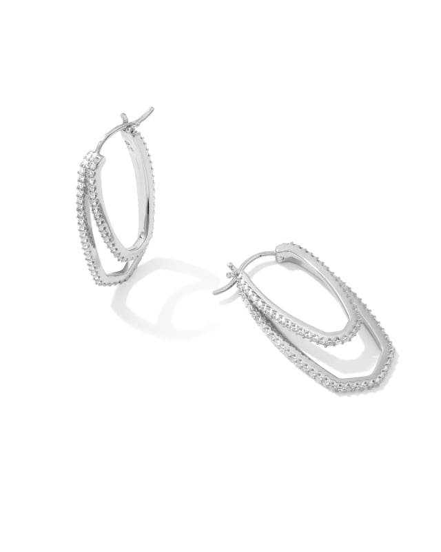 Murphy Silver Hoop Earrings in White Crystal image number 0.0