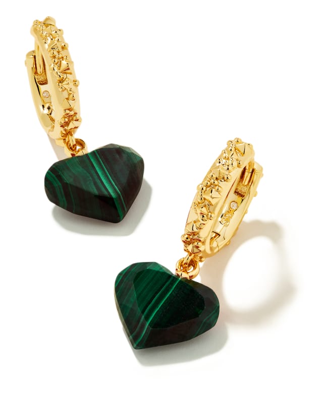 Penny Gold Heart Huggie Earrings in Green Malachite image number 0.0