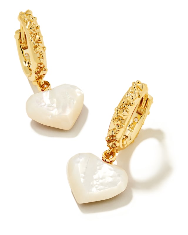 Gold Brass Heart Earrings with White Pearls - Anniversary Gifts for Women