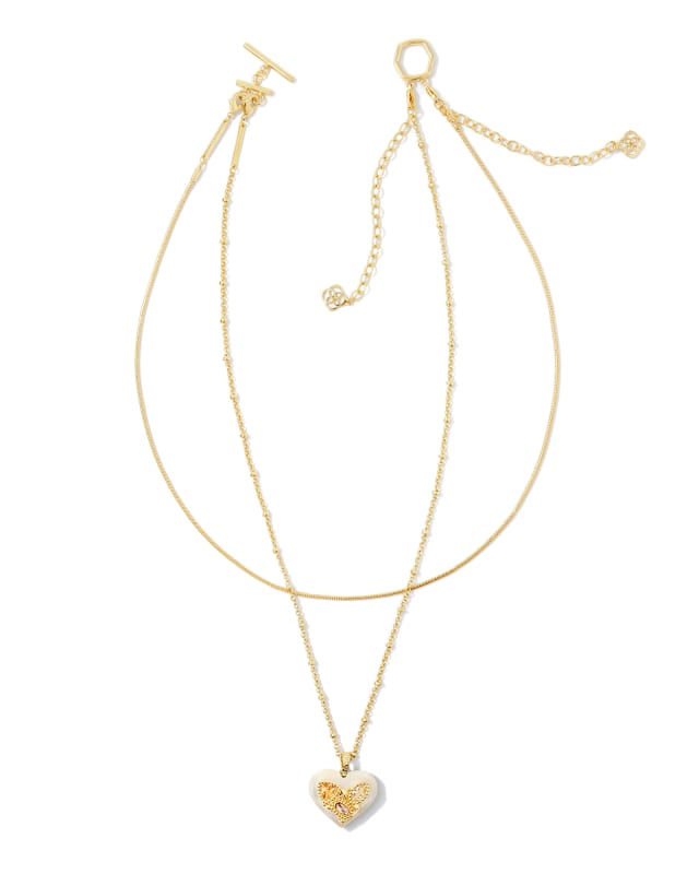 Penny Gold Heart Multi Strand Necklace in Ivory Mother-of-Pearl | Kendra  Scott