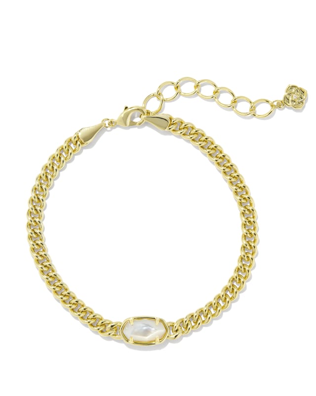 Grayson Gold Delicate Link and Chain Bracelet in Ivory Mother-of-Pearl ...